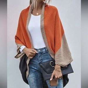 Cozy Color Block Batwing Oversized  Open Front Cardigan